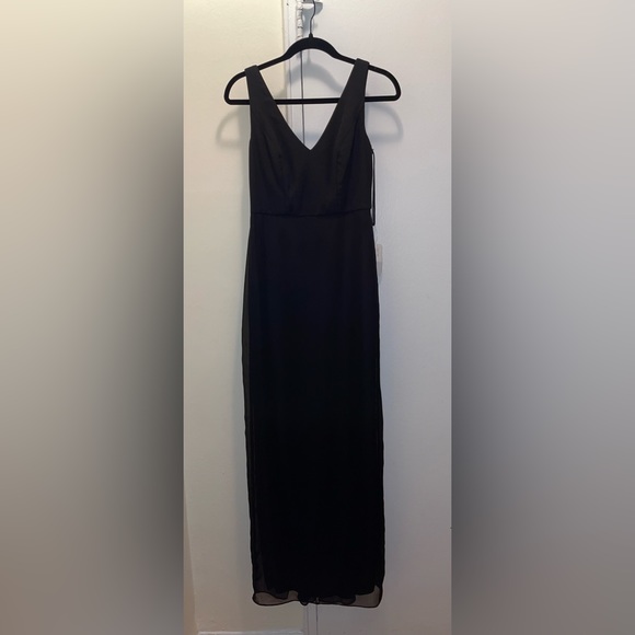 NWT Social Bridesmaids 8194 Black Sleeveless Tie Back Chiffon Gown Dress Size 2 - Picture 9 of 11